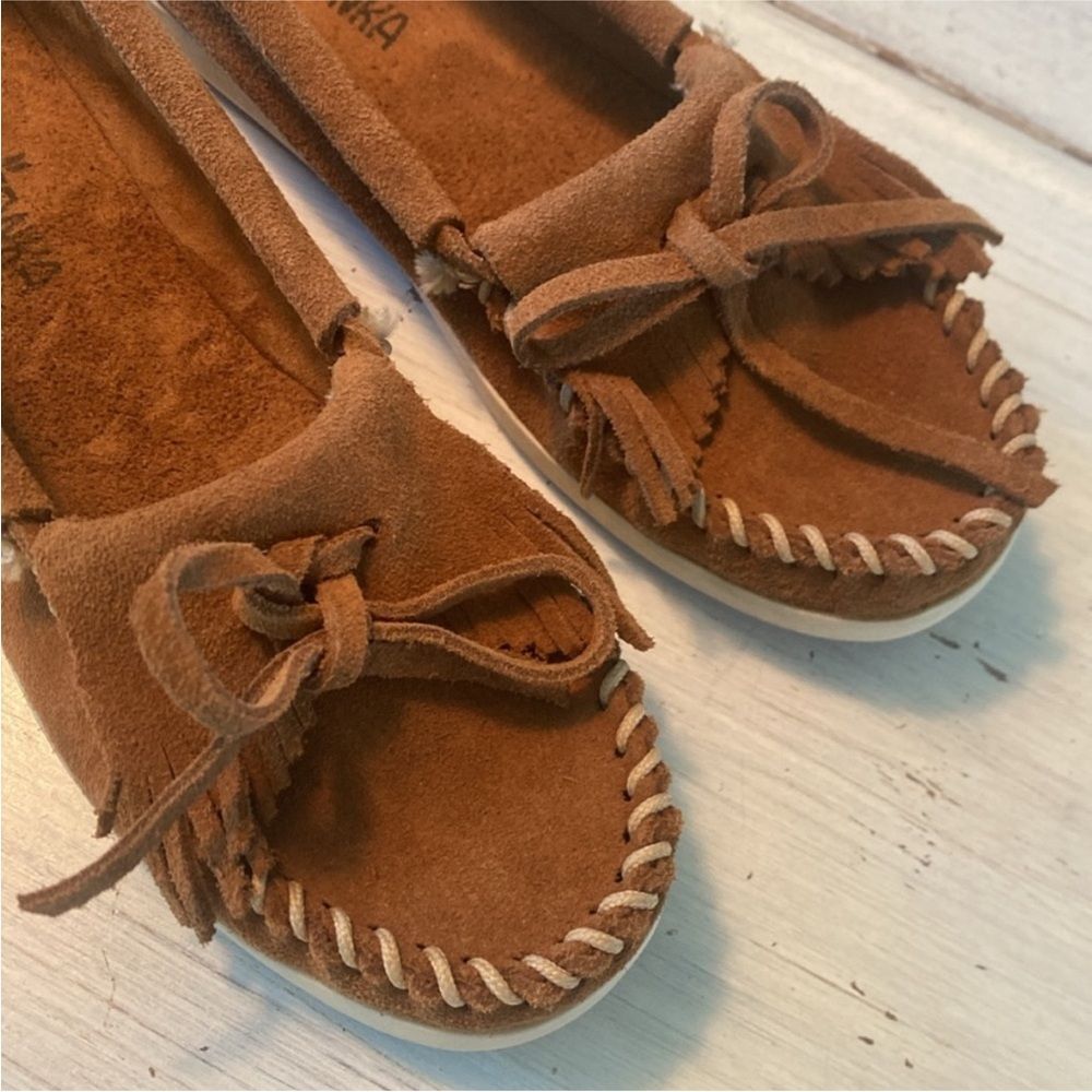 Minnetonka Brown Suede Moccasins - Picture 2 of 11